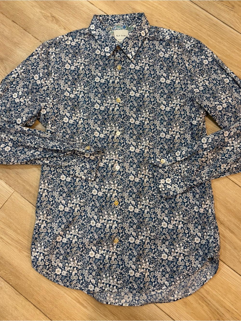 Paul Smith Tailored Fit Floral Pattern Button Up Blue White L/S Cotton Small S